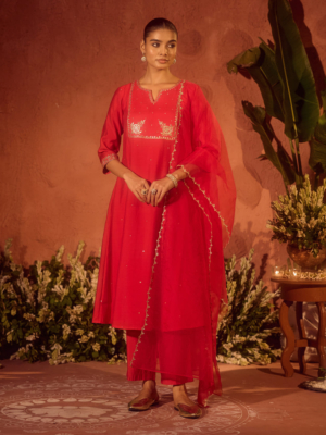 Beautiful Designer Viscose Chanderi Suit with Elegant Organza Dupatta