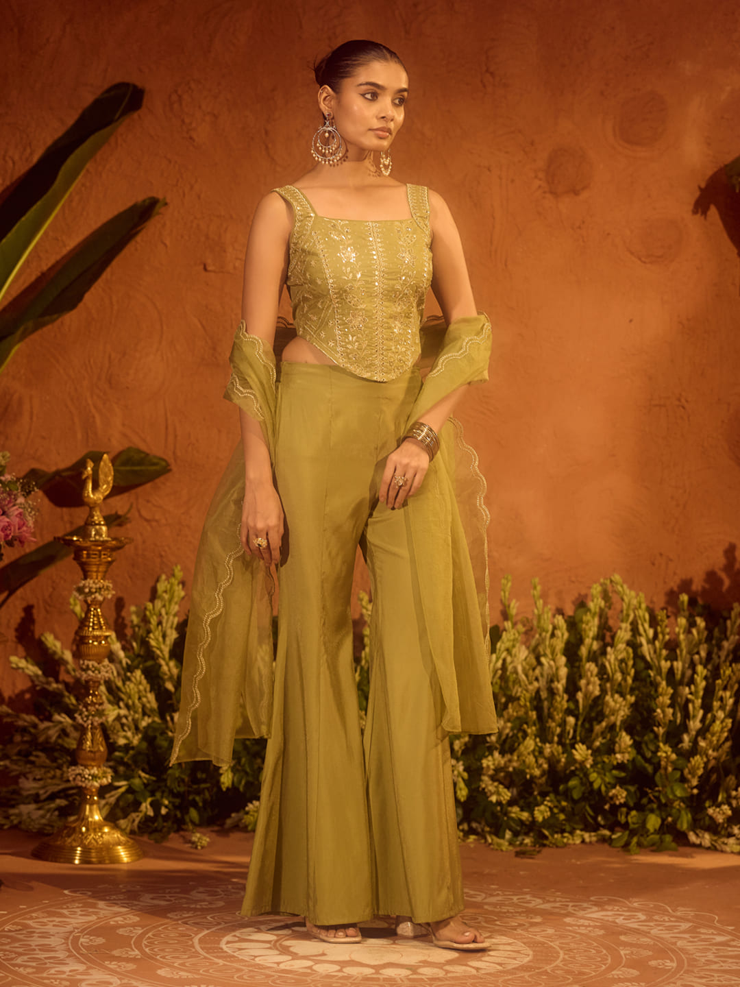 Trendy Readymade Viscose Chanderi Suit Set with Designer Embroidery and Organza Dupatta - Image 2