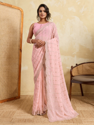 Stylish Party Wear Georgette Saree with Designer Cut Work