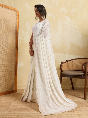 Designer Georgette Saree with Embroidery Cut Work Design