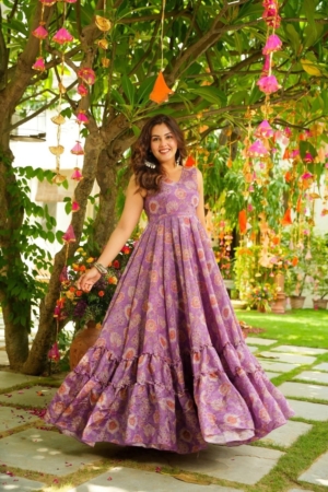 Stylish Ready-to-Wear Air Text Fabric Long Gown for Women