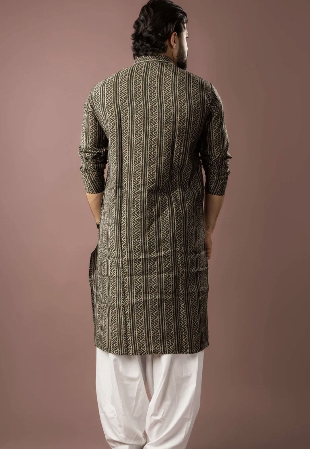 Elegant Modal Silk Mehandi Green Kurta Pajama Set For Wedding - Image 4