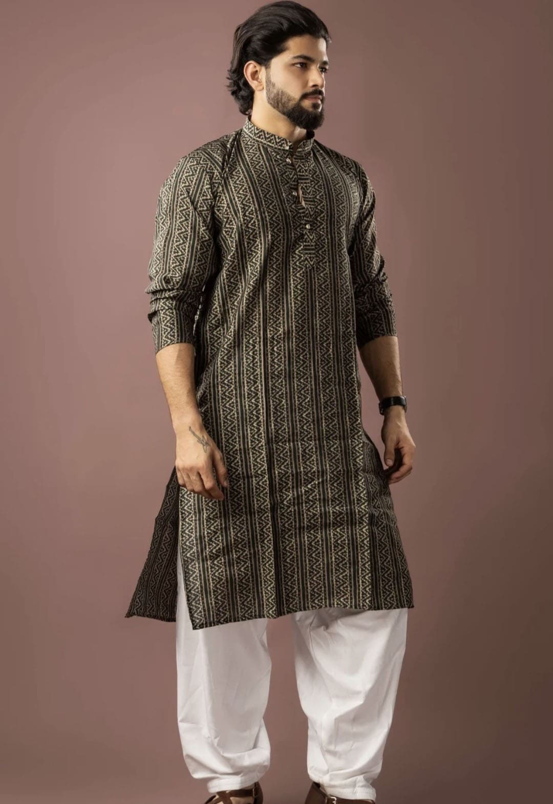 Elegant Modal Silk Mehandi Green Kurta Pajama Set For Wedding - Image 2