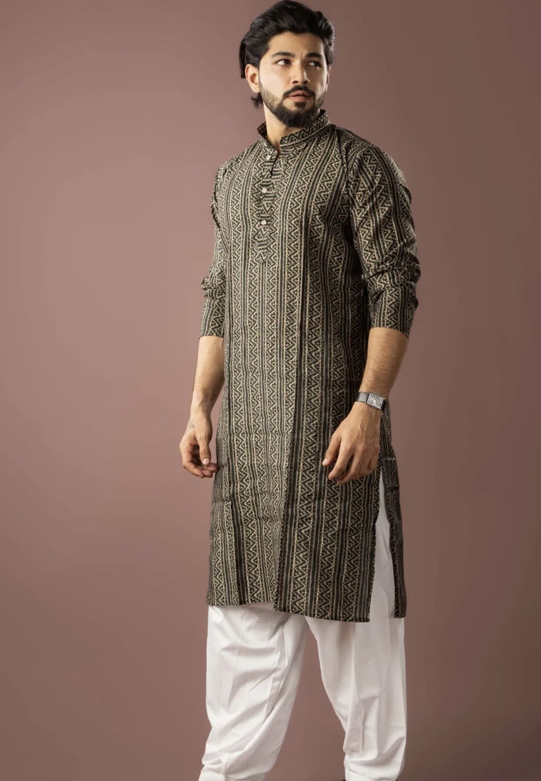 Elegant Modal Silk Mehandi Green Kurta Pajama Set For Wedding - Image 3