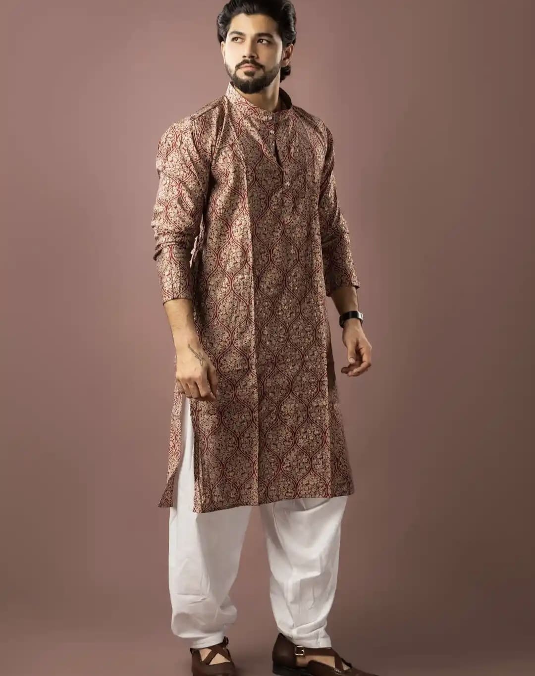 Stylish Readymade Red Kurta Pajama Set in Modal Silk with Designer Print - Image 5