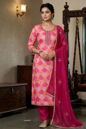 Elegant Digital Printed Magenta Unstitched Muslin Suit with Nazmin Dupatta & Santoon Bottom