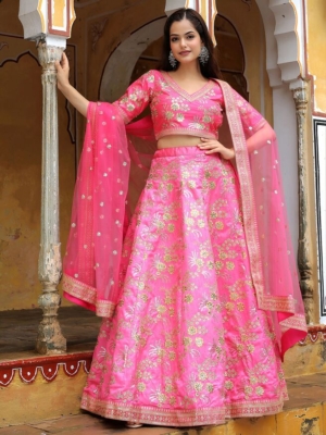 Silk Lehenga Choli with Jari & Sequence Embroidery Work For Wedding