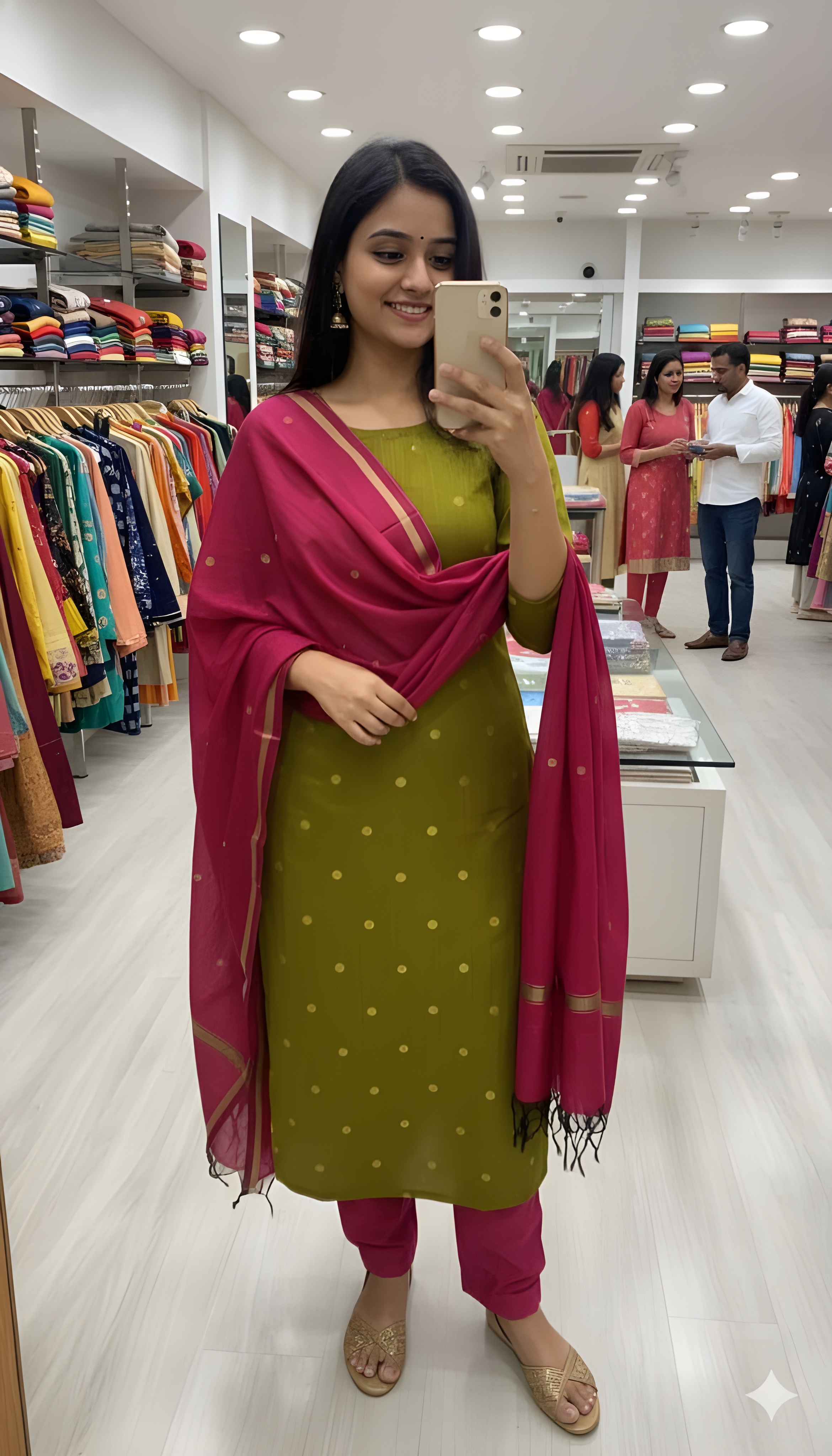 Designer Slub Silk Golden Butti Unstitched Suit with Bangalori Silk Bottom & Rich Silk Dupatta