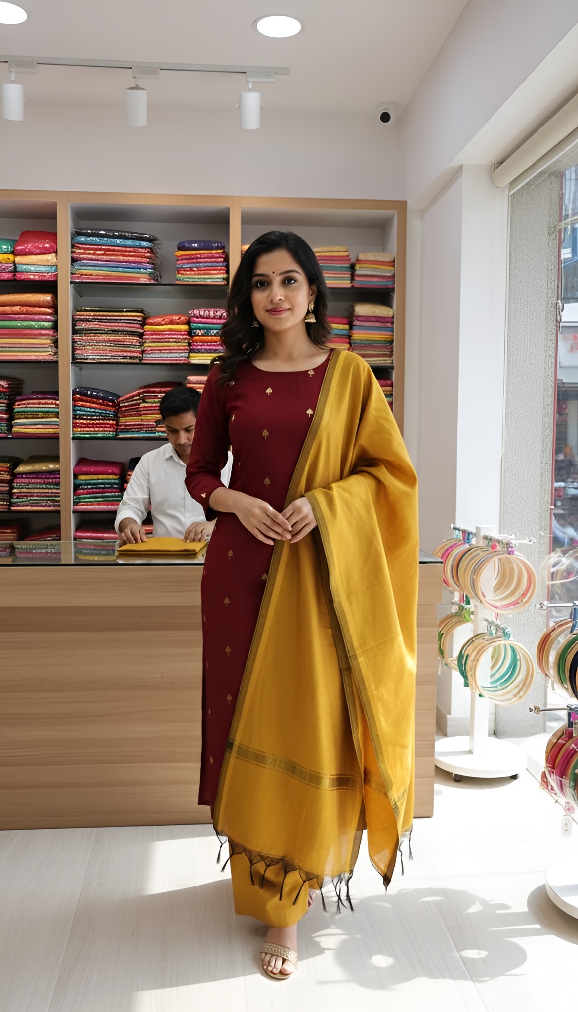 Luxury Slub Silk Golden Butti Unstitched Suit with Bangalori Silk Bottom & Designer Silk Dupatta