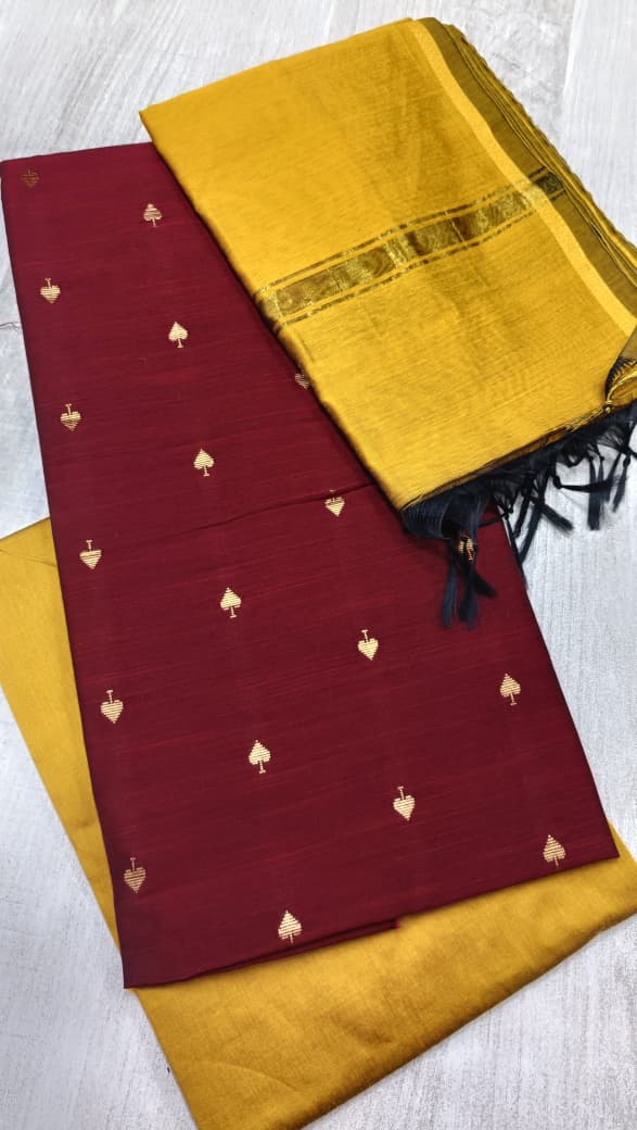 Luxury Slub Silk Golden Butti Unstitched Suit with Bangalori Silk Bottom & Designer Silk Dupatta - Image 2