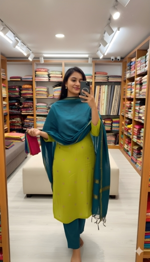 Premium Slub Silk Golden Butti Dress Material with Bangalori Silk Bottom and Silk Dupatta