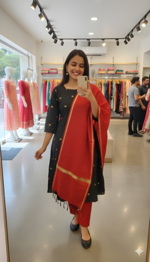 Elegant Unstitched Slub Silk Suit Set with Golden Butti & Bangalori Silk Bottom with Silk Dupatta