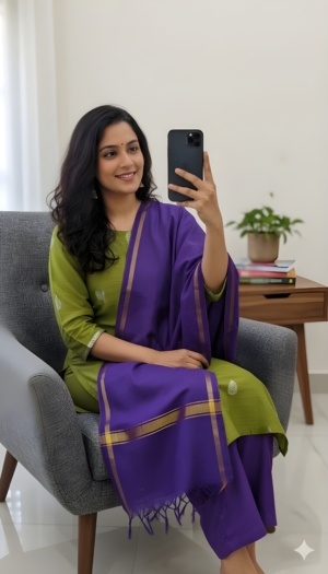 Premium Slub Silk Woven Zari Butti Suit with Bangalori Silk Bottom & Elegant Silk Dupatta