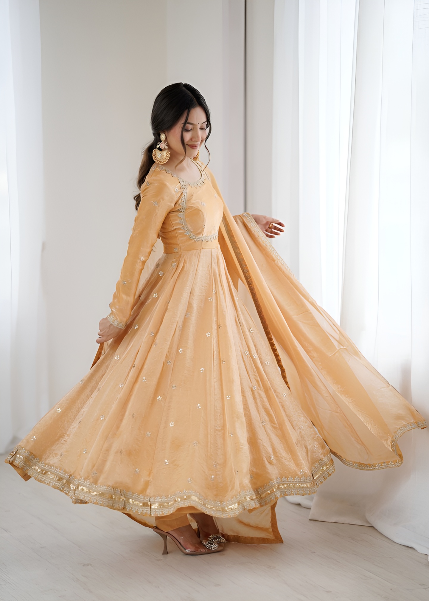 Elegant Sequins Work Fandy Silk Gown with Pant & Designer Dupatta - Image 2