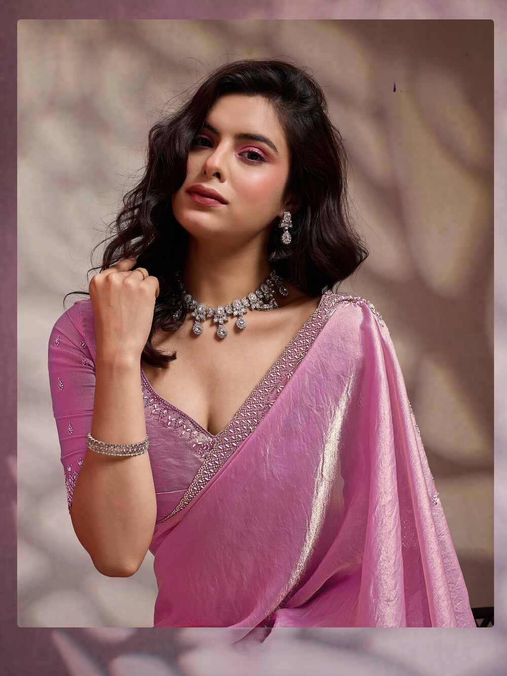 Designer Velvet Satin Saree with Intricate Cutdana and Zarkan Handwork - Image 2