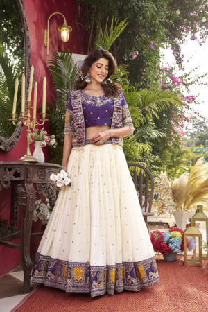 Elegant Party Wear Vichitra Lehenga Choli with Designer Blue Color Koti