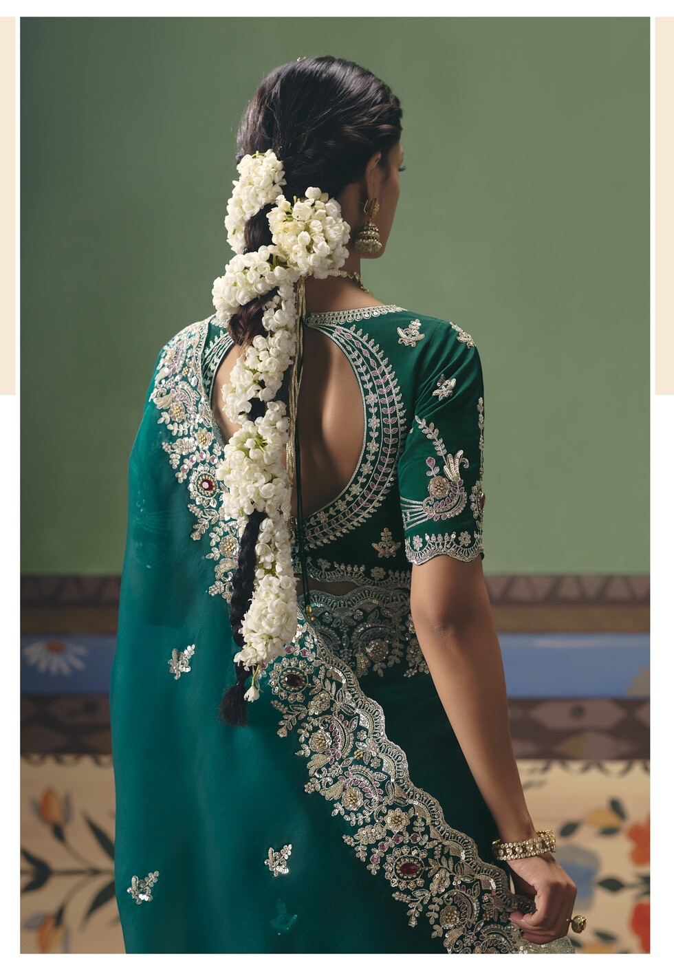 Exclusive Wedding & Festive Green Saree with Heavy Embroidery - Image 4