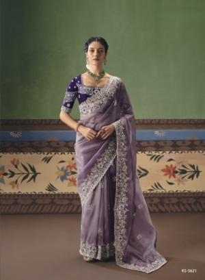 Designer Embroidered Lavender Fancy Saree