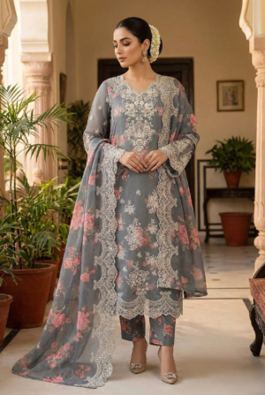 Fabulous Grey Chiffon Embroidered Salwar Kameez