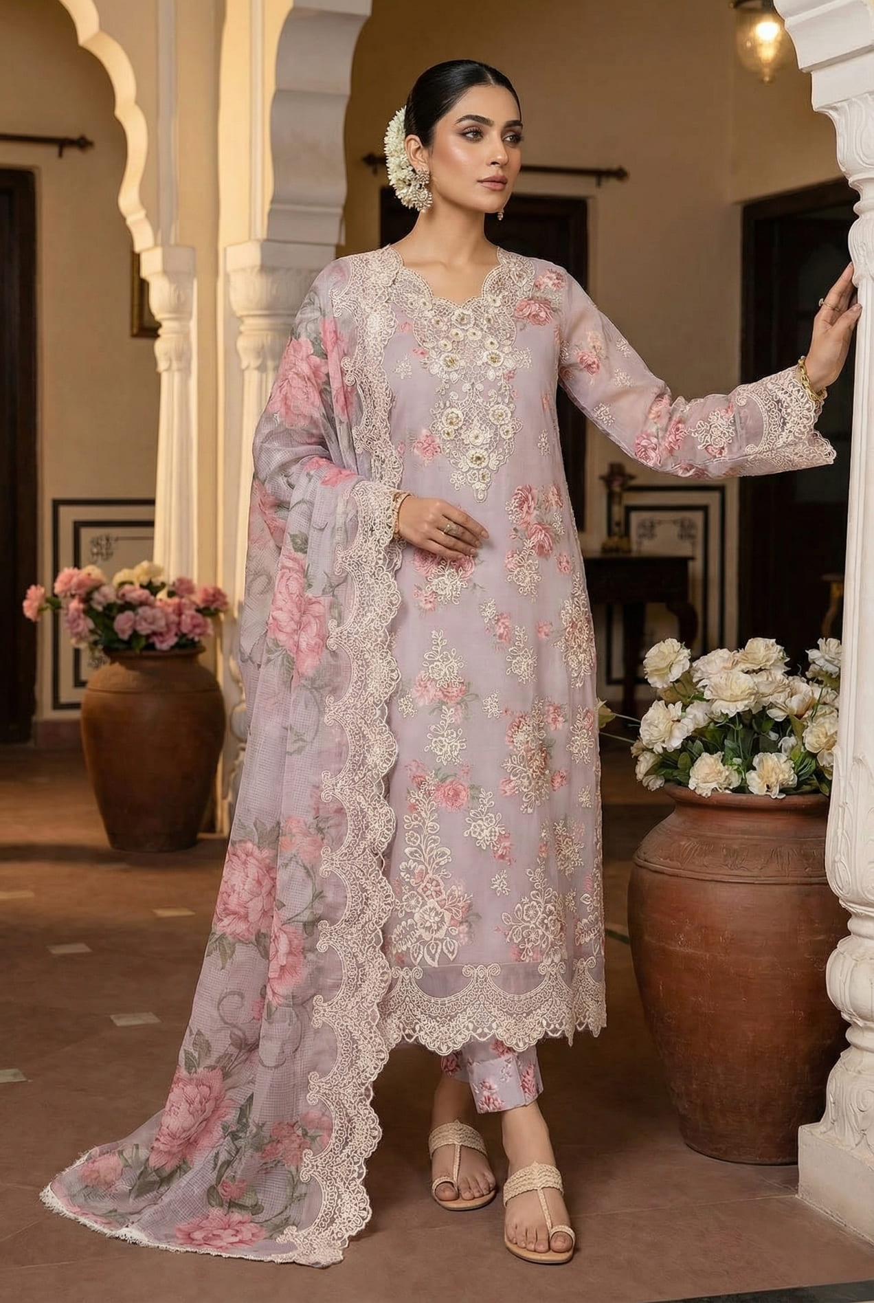 Purple Chiffon Salwar Suit with Embroidery Sequence Work & Digital Print Dupatta