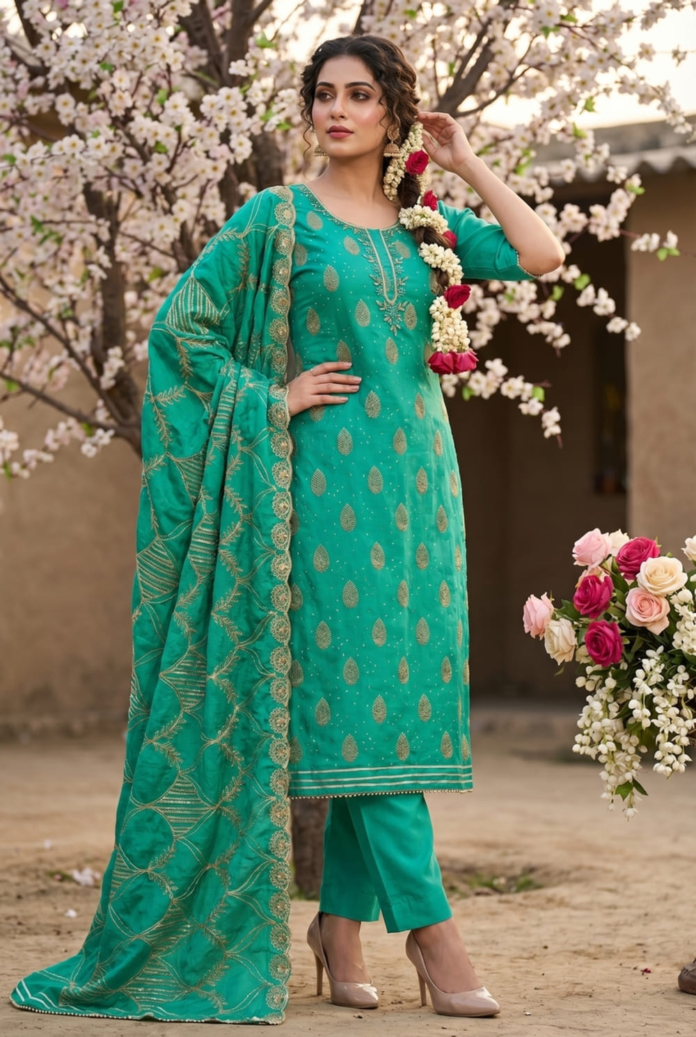 Elegant Modal Embroidered Sea Green Salwar Kameez
