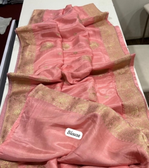 Soft Russian Silk Saree with Peacock Zari Butta And Running Blouse For Women