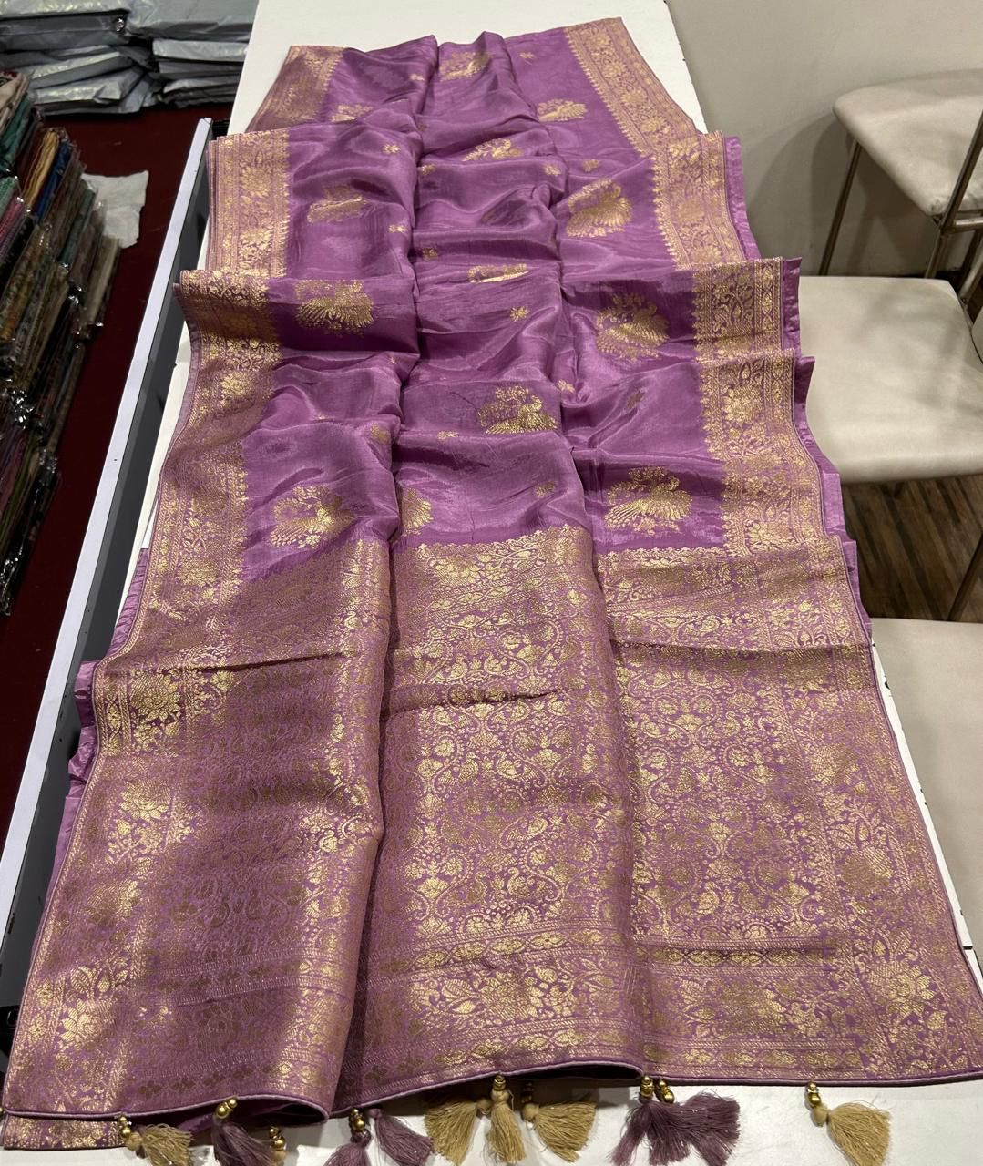 Party Wear Soft Russian Silk Saree with Running Blouse For Women - Image 2
