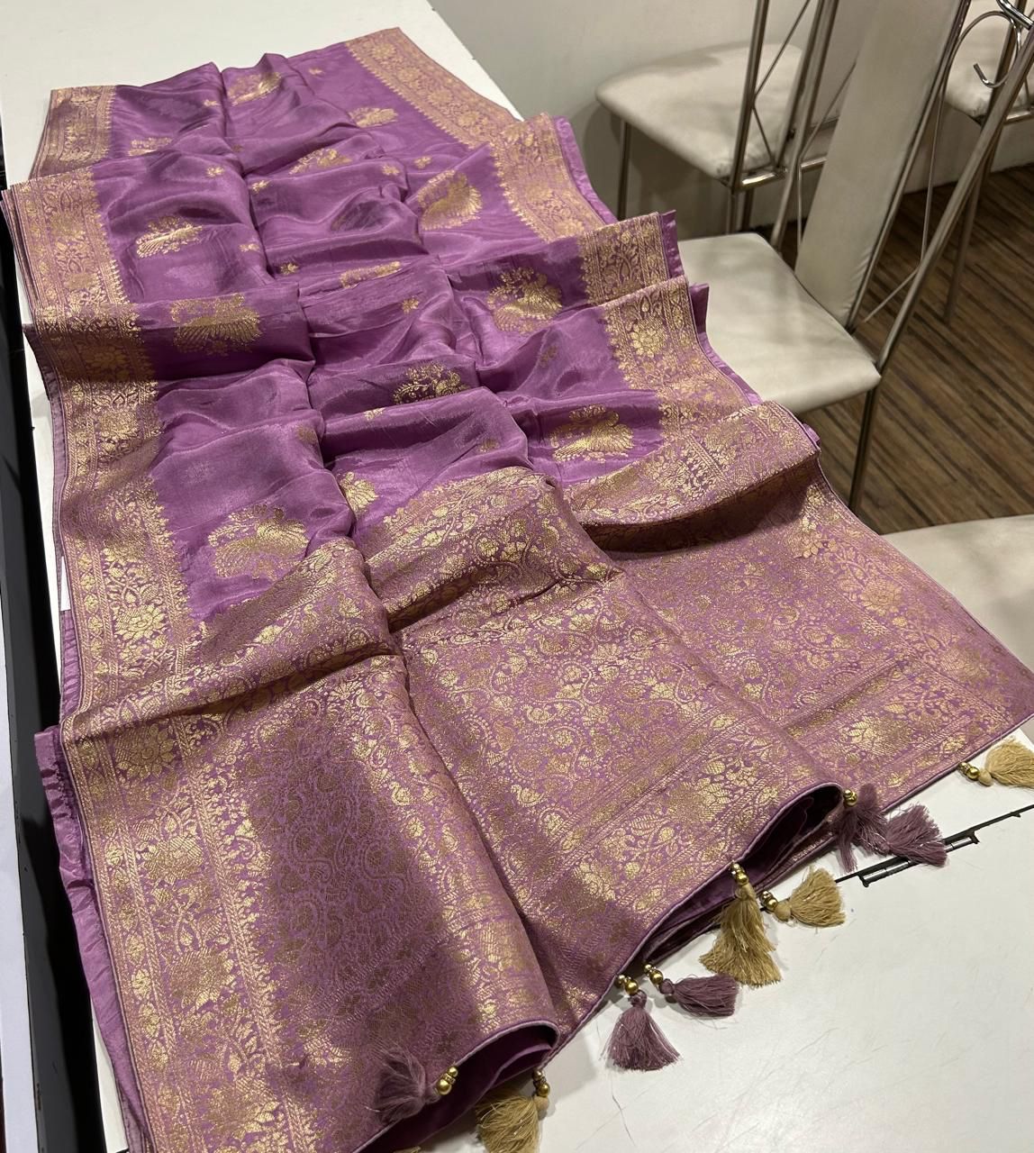 Party Wear Soft Russian Silk Saree with Running Blouse For Women - Image 3