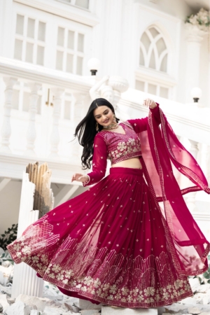 Designer Georgette Pink Fully Stitched Embroidered Lehenga Choli with Dupatta For Party