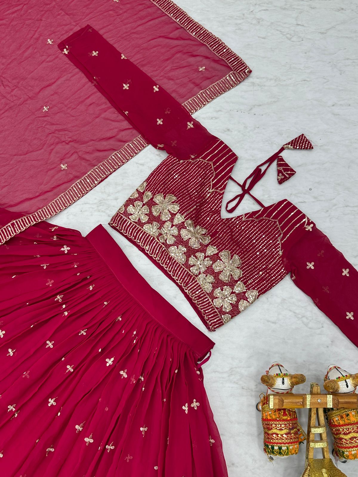 Designer Georgette Pink Fully Stitched Embroidered Lehenga Choli with Dupatta For Party - Image 4
