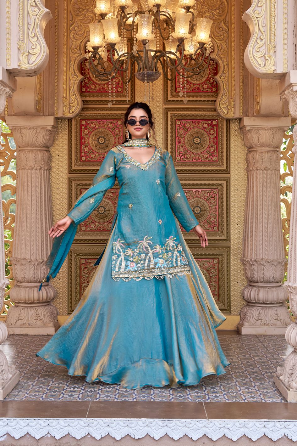 Elegant Sky Blue Pure Fendy Ready To Wear Lehenga Choli Set with Dupatta - Image 2