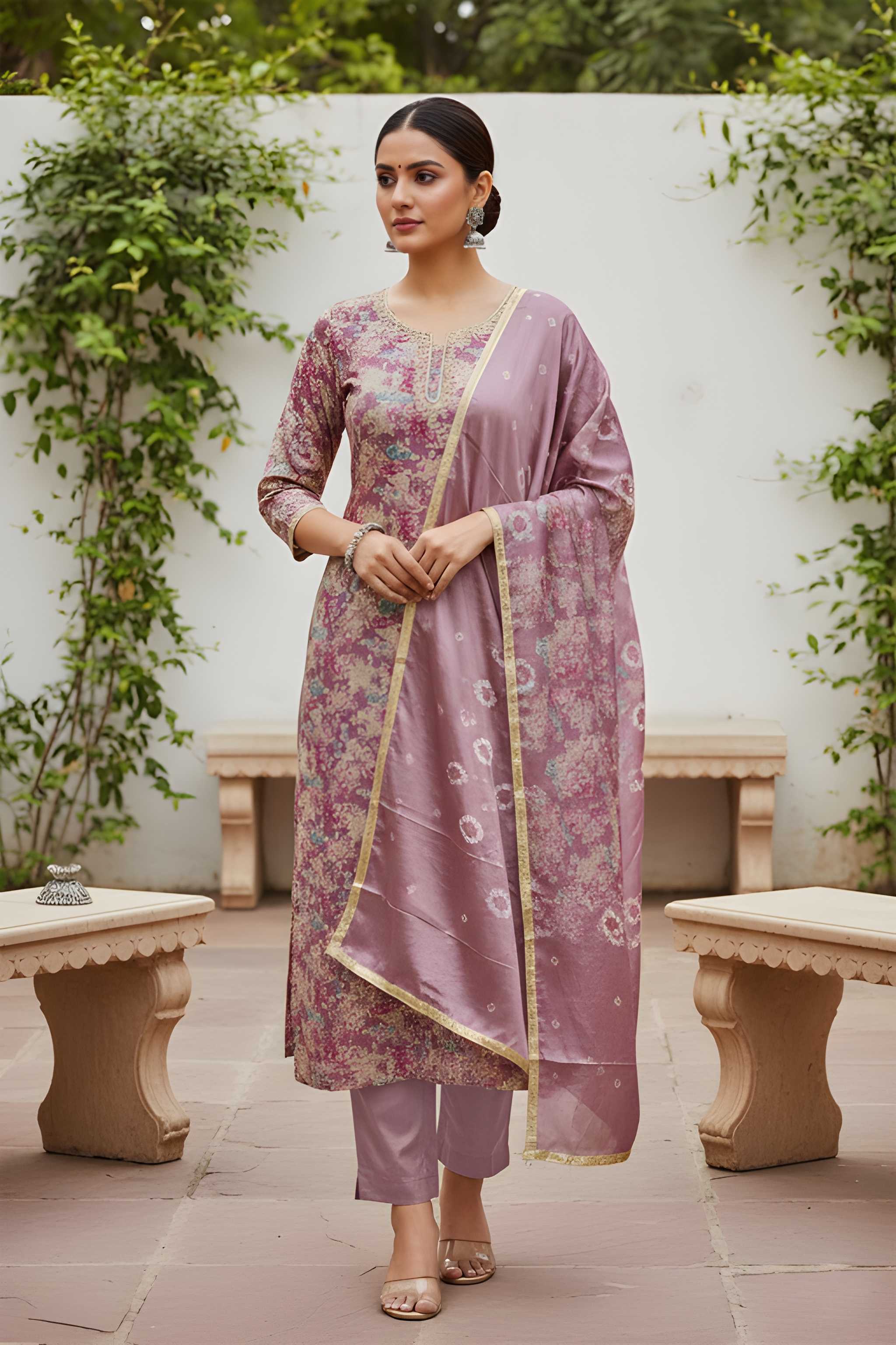 Elegant Handwork Purple Modal Silk Unstitched Suit with Naznin Dupatta for Office